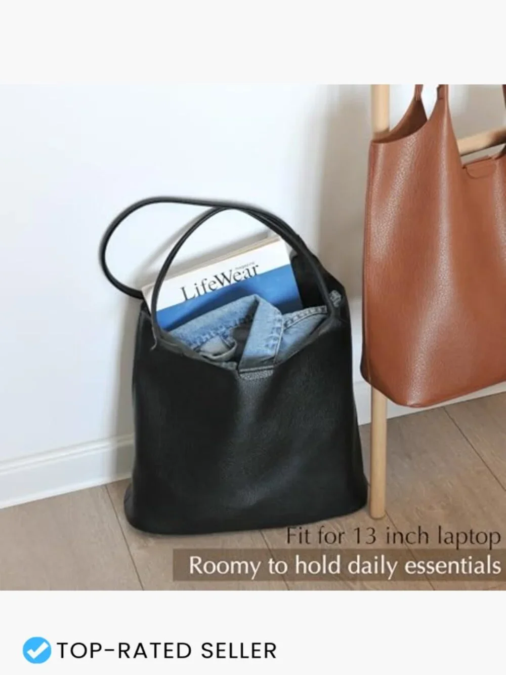 Vegan Leather Hobo Tote Bag Large Faux Suede Lining Shoulder Purse Work Travel